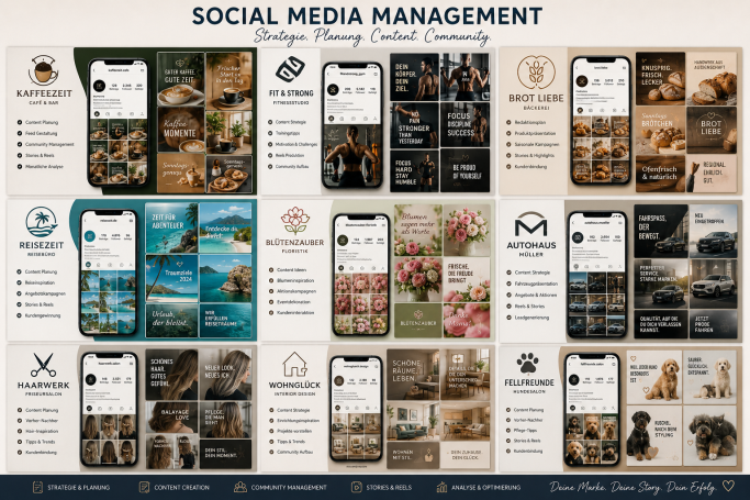 Social Media Management mit Content-Planung, Beitragsgestaltung und Social-Media-Designs für verschiedene Branchen von Weitblick 360 Media.