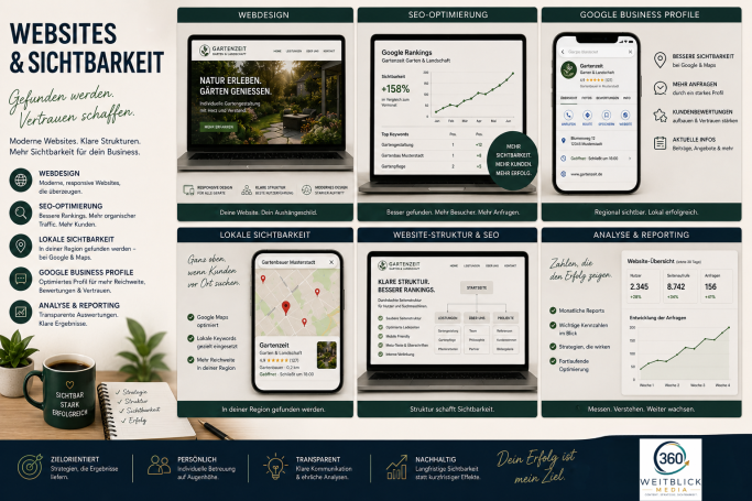 Webseitenoptimierung, SEO, GEO, Google Business Profile und lokale Sichtbarkeit von Weitblick 360 Media.
